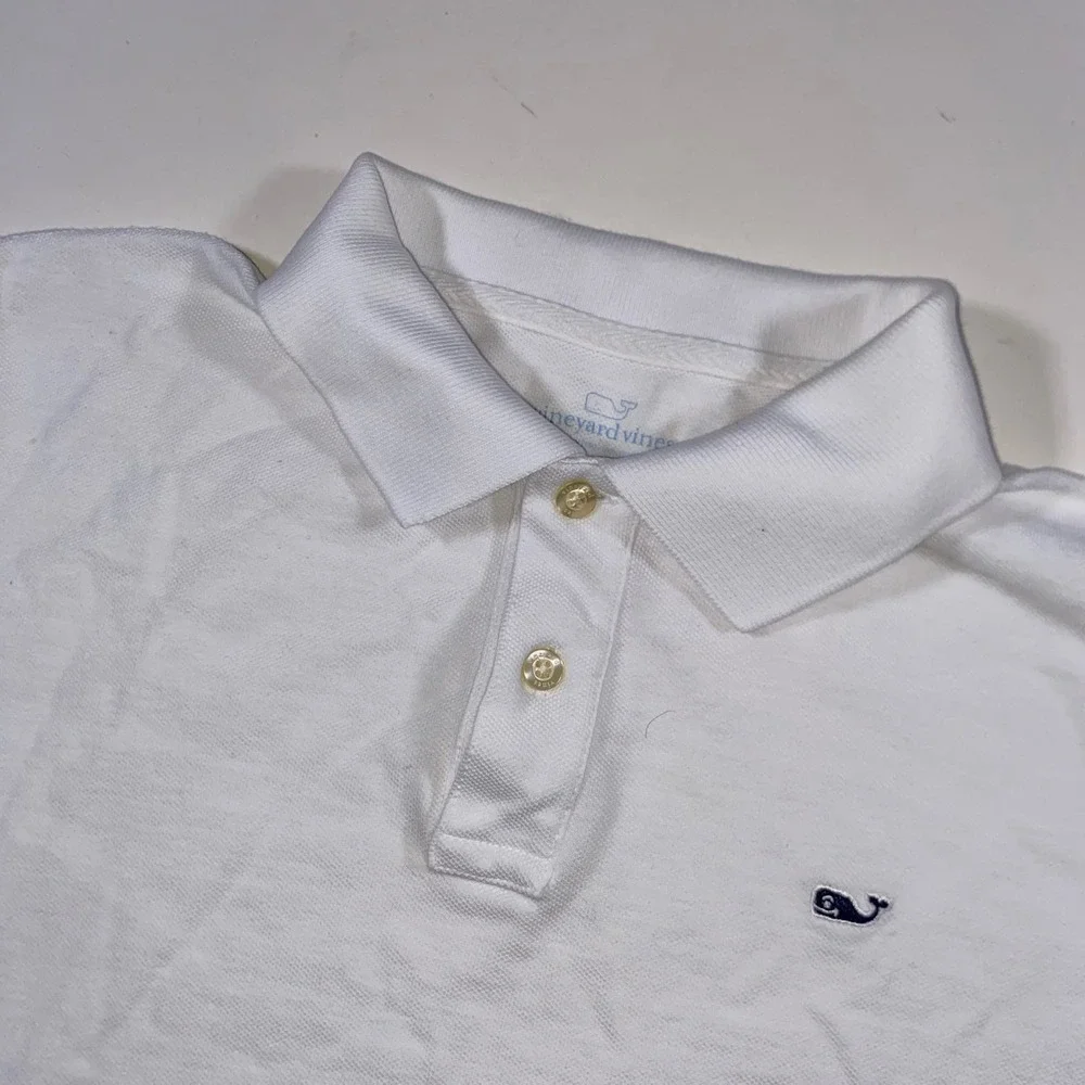 Vineyard Vines Boy White Cotton Pique Short Sleeve Whale Logo Polo Shirt L 16-18